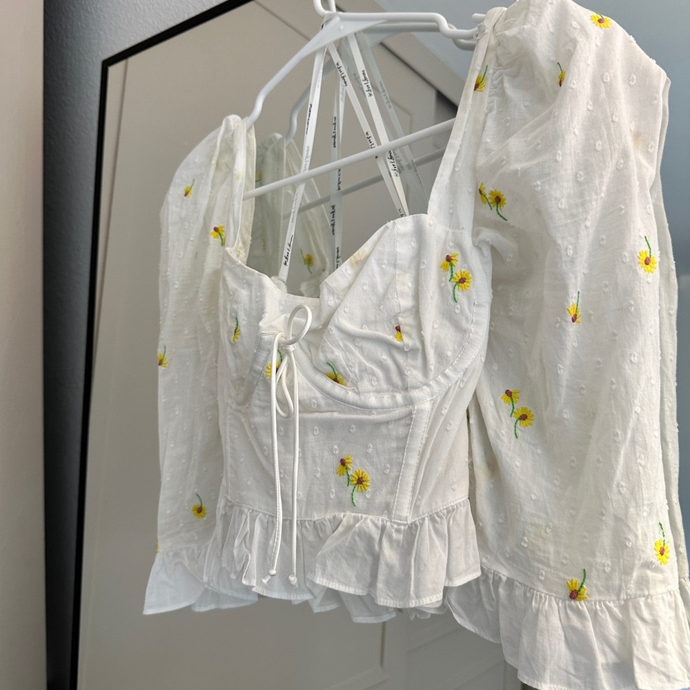 For Love And Lemons Cream Bustier Blouse with 3/4 Sleeves